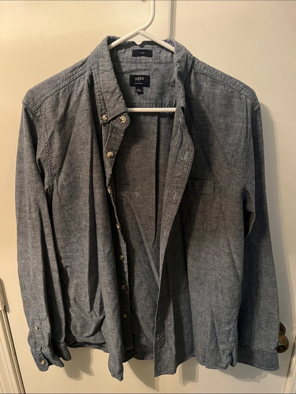 J. Crew Men's Heathered Chambray Button-Up Jacket - Gray